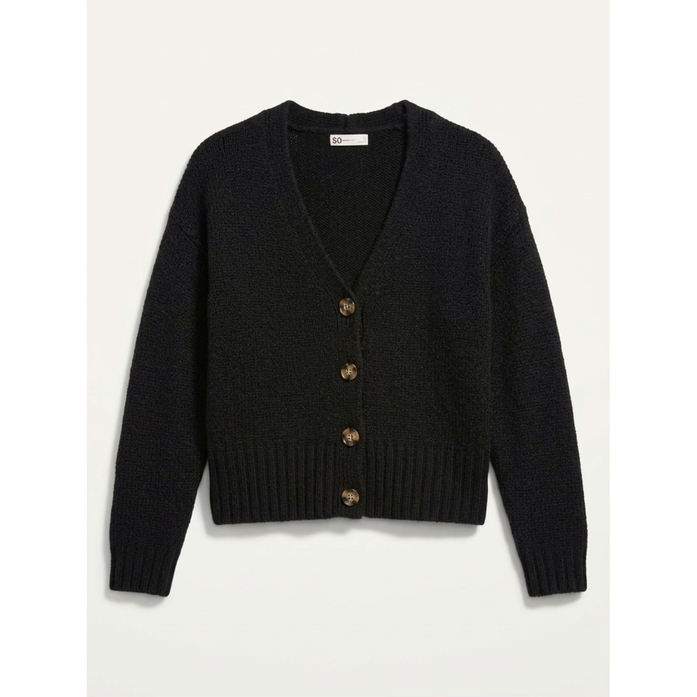 SO Goods For Life Womens XS Black Knit V-Neck Button Front Cardigan Sweater